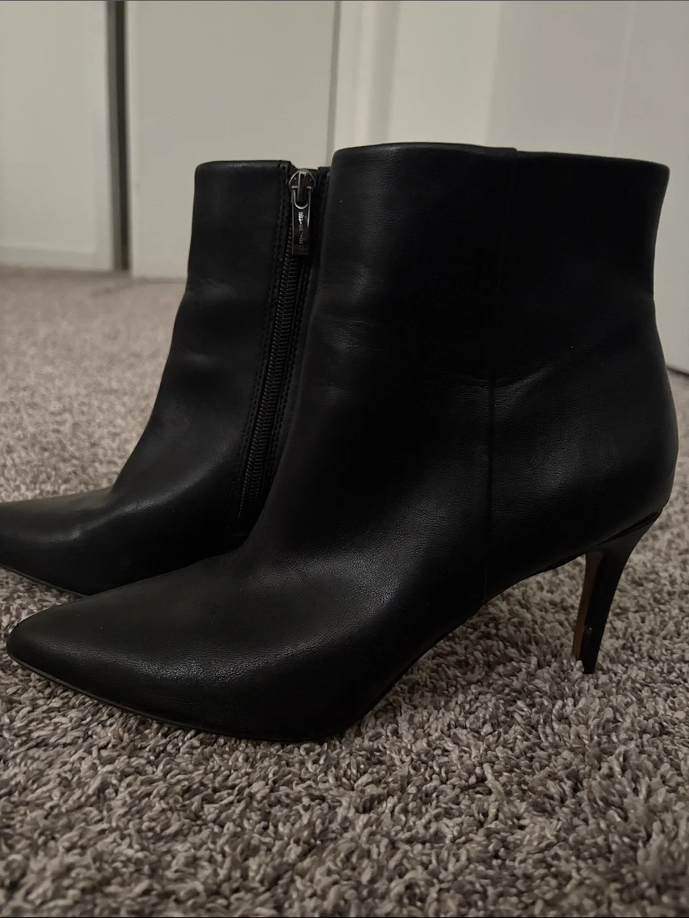 Leather Black Pointed-Toe Ankle Boots